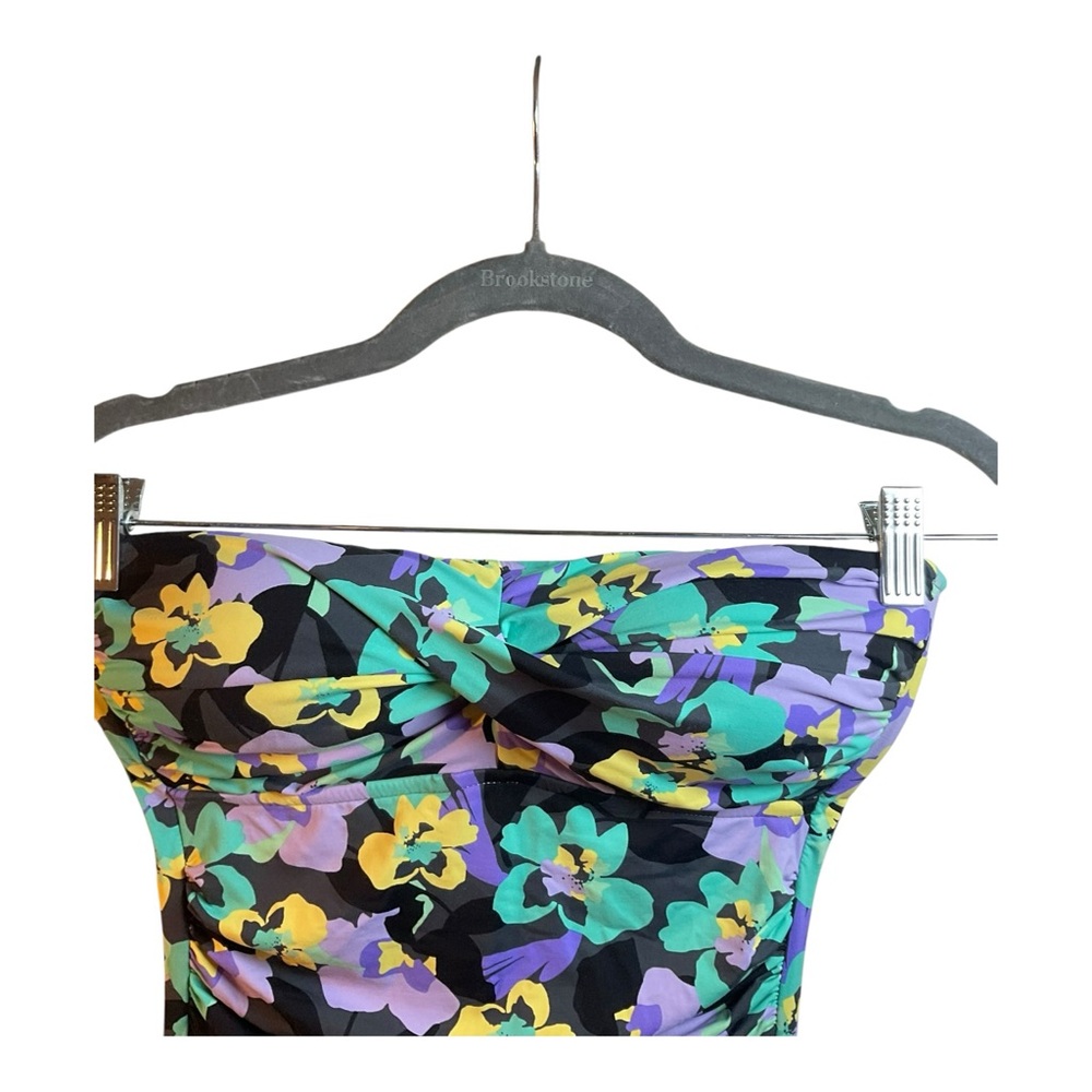 Anne Cole Women’s Strapless One Piece Swimsuit Green Purple Yellow Floral Size 6 - Picture 2 of 13
